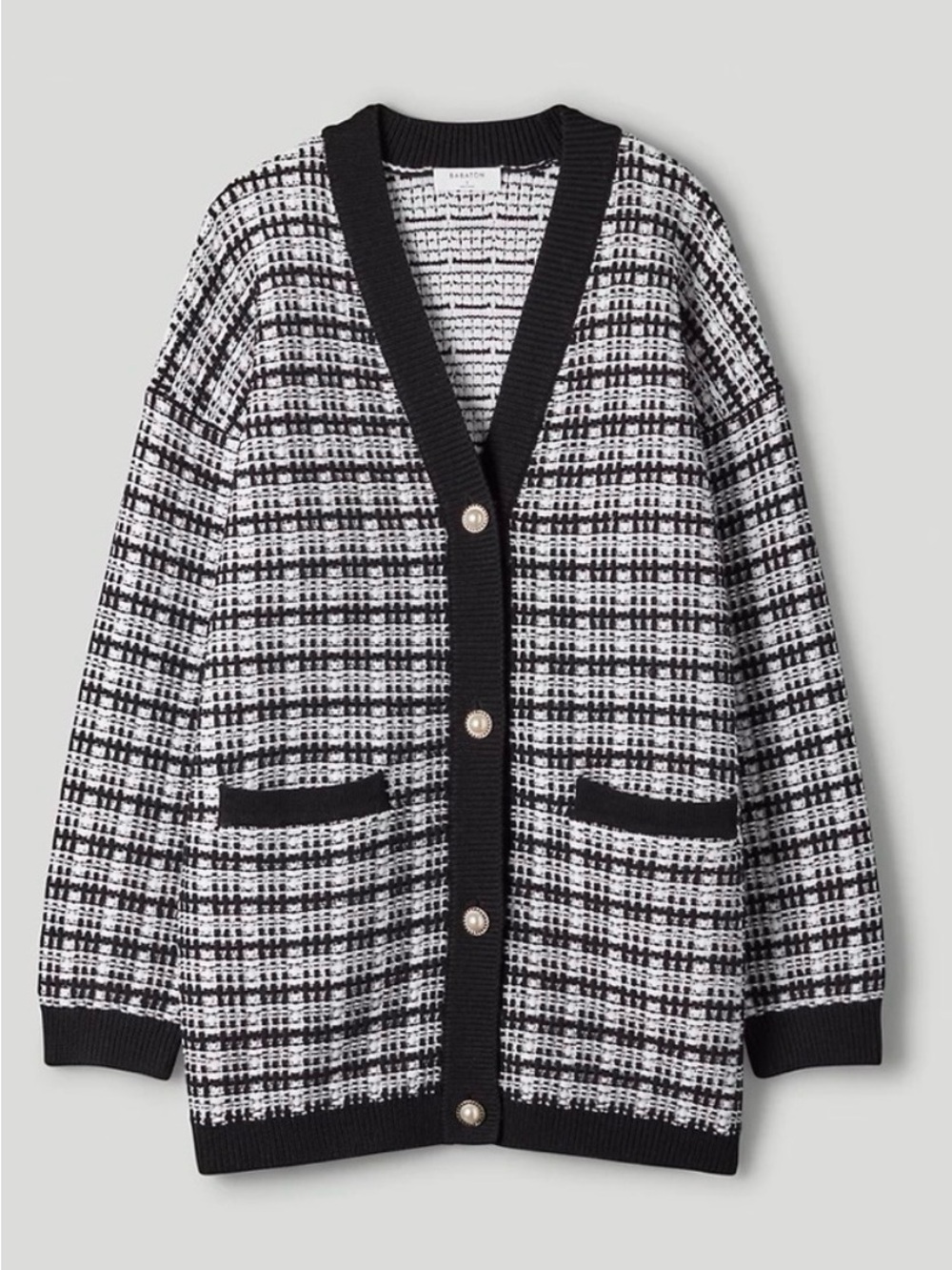 Babaton Aritzia Lacer Wool Tweed Cardigan Sweater Black White Size XS